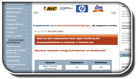 Zu den Referenzen und Projektbeispielen auf www.callcenter.de
